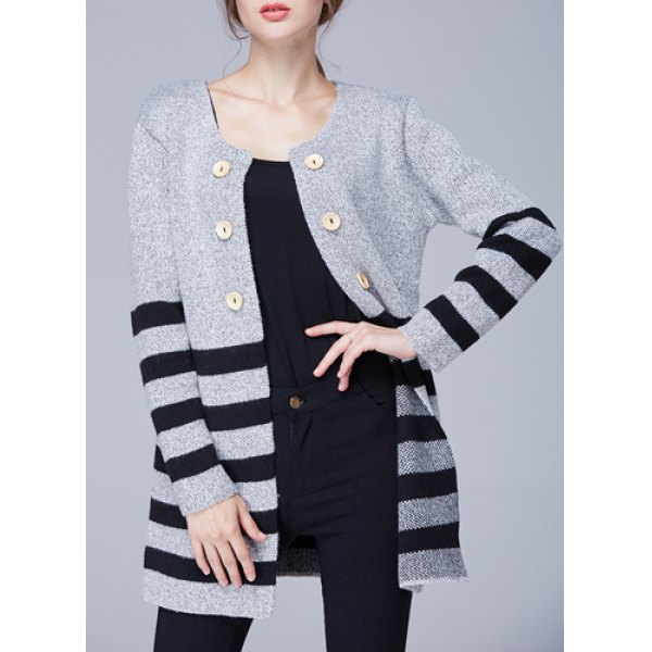 Chic Scoop Neck Long Sleeve Striped Cardigan For Women [TOP507] - $23