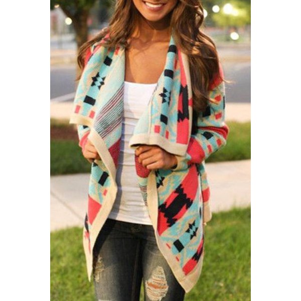 Stylish Turn-Down Collar Long Sleeve Print Coat