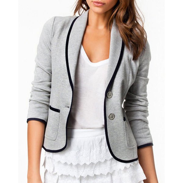 Women's Shawl Collar Color Splicing Long Sleeve Blazer