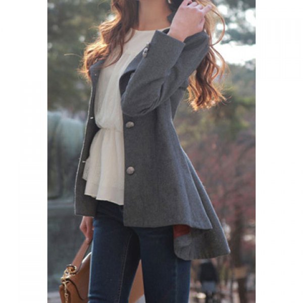 weet Round Collar Dovetail Dark Gray Slimming Long Sleeves Coat